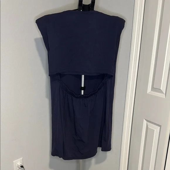 Navy Blue Sleeveless dress with shoulder pads and open back, lulus - Picture 3 of 3